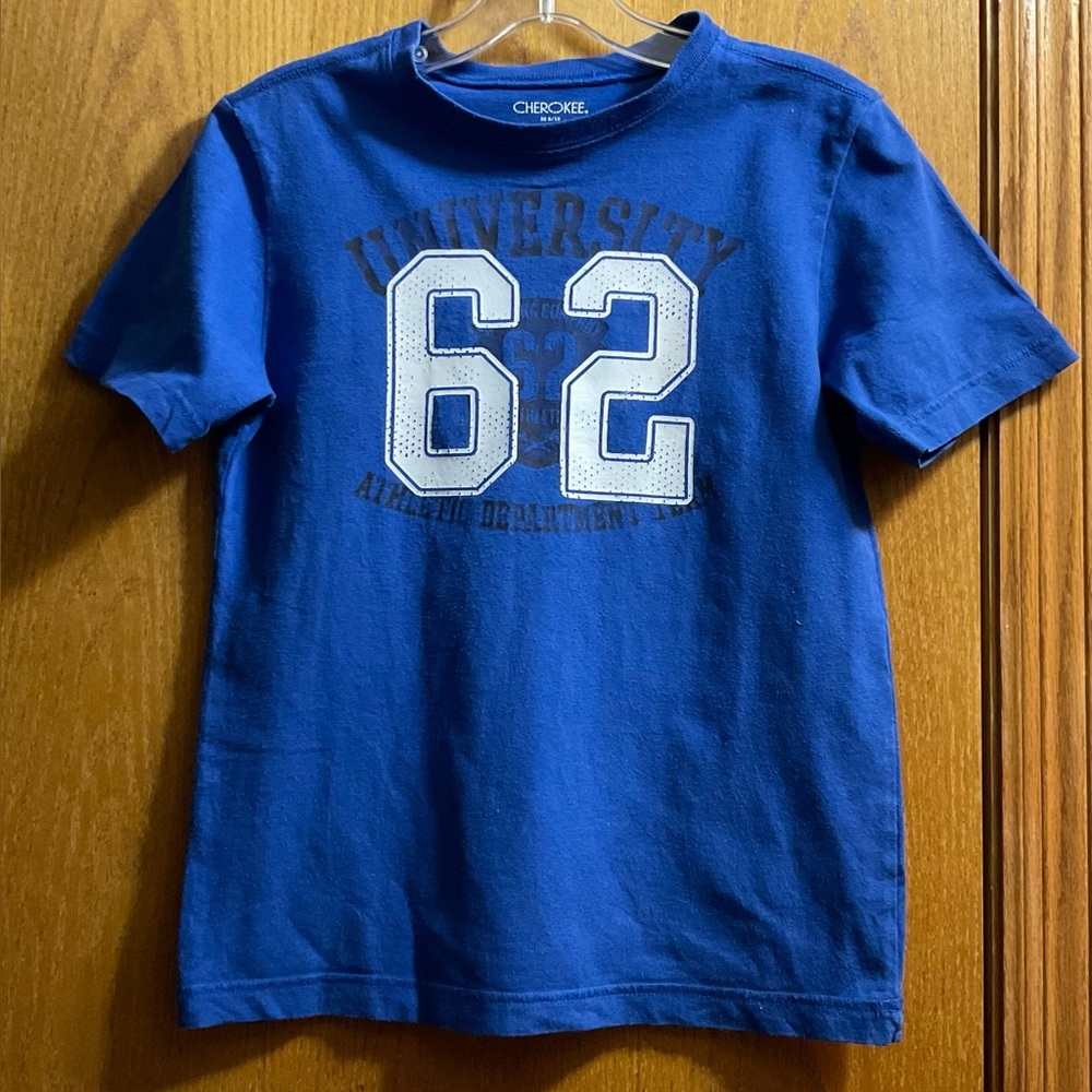 Cherokee Blue Kids University Graphic Short Sleeve T-Shirt Number 62. Cotton